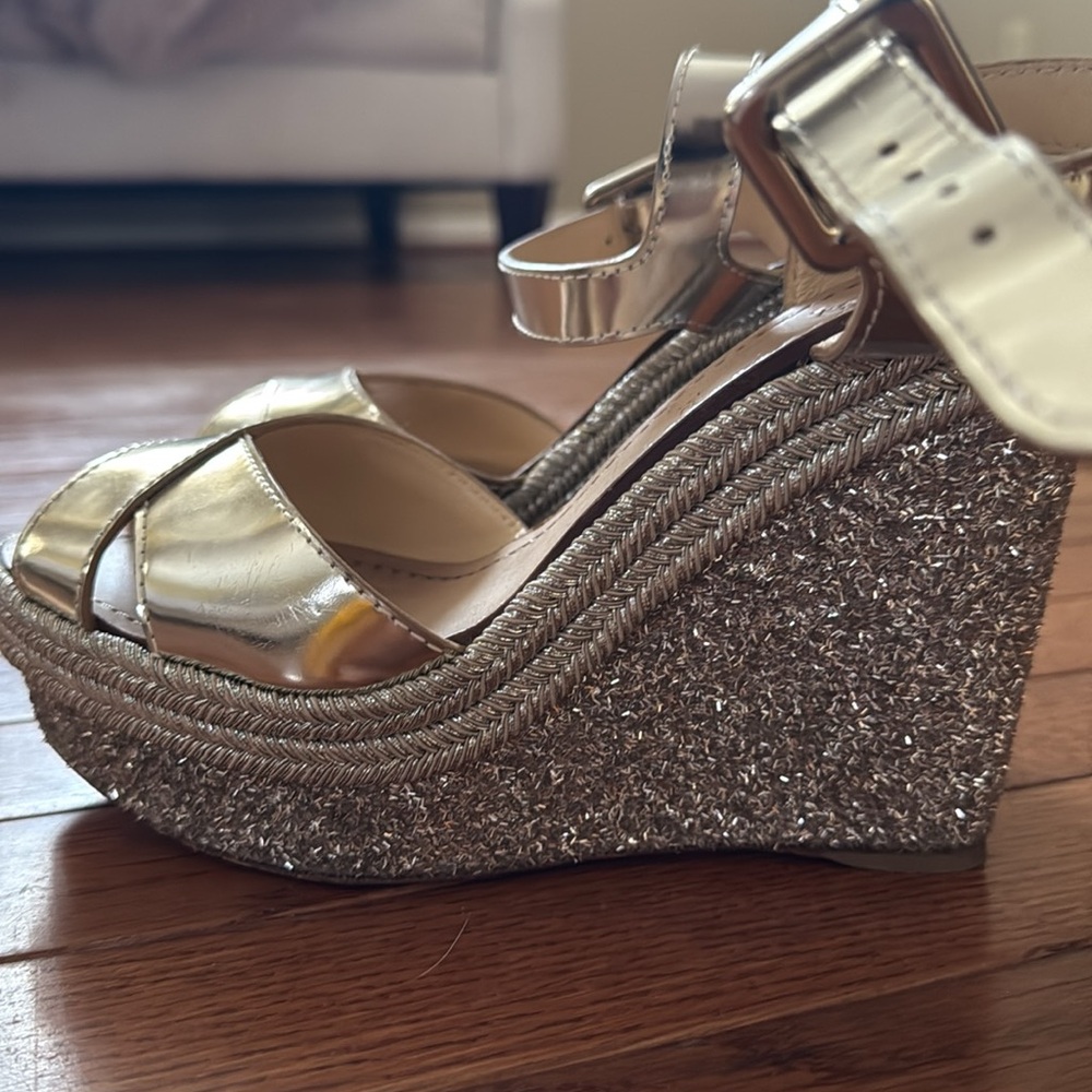Christian louboutin espadrille glitter wedge sz 38 - Picture 9 of 14